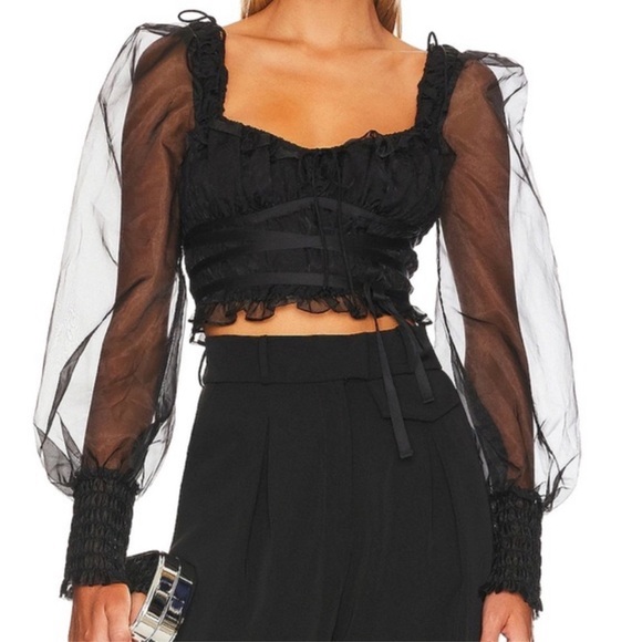 For Love And Lemons Tops - For Love and Lemons Gabrielle Long Sleeve Ribbon Sheer Top